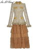 Seasixiang  Designer Autumn Suit Women Tassel Plaid Tweed Stand Collar Jacket + Elastic Waist Mesh Skirt Two Piece Set
