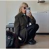 Solid Faux Woolen Maxi Coats Women Waist-cinching Single-breasted Shoulder Pad Lapel Overcoats Ladies Winter Streetwear