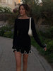 Knitted Contrast Slim Fit Mini Dress Women's Autumn Knitted Sweater Dress Long Sleeve Knitted Mini Dress