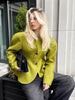 Women Elegant Peplum Blazer Olive Green Slim Fit Flared Hem Jacket Vintage Puff Sleeve Office Lady Coat