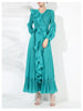 Chic Pleated Women's Dress Irregular Ruched Patchwork Design V Collar Niche Elastic Loose Lace Up Clothing 2DB1191