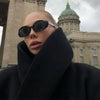 Edgy Stand Collar Woolen Women Coat Street Loose Long Sleeve Button Black Female Jacket Casual Autumn Winter Lady Outwear