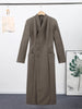 Women's Long Coat Slim V Neck Single Breasted Overcoats Shoulder Pad Maxi Jackets with Belt Winter Lady Commute Outwear