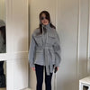 Casual Solid Woolen Loose Coats Women Belt Stand Collar Full Sleeve Zippers Lace Up Coat Female Autumn Lady Outwears