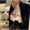 Solid Velvet Women's Jacket Stand Collar Long Sleeve Waist Cinching Coat Chic Spring Autumn Evening Street Wear