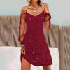 Women Elegant Christmas Maxi Dress Sexy Cold Shoulder Long Sleeve Sequin Slim Fit Vestido Aline Bodycone Suspender Dresses