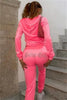 Women's Hooded Sweatshirt Suit Zipper Cardigan Diamond Street Velvet Casual Female Pants 2-piece Set
