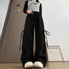 Harajuku Wide Leg Sweatpants for Woman Y2K Bow Lace-Up High Waist Oversized Pants Hip Hop Baggy Gray Sports Trousers Women
