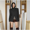 Diagonal Buckle Stand Collar Loane Taupe Asymmetrical Plaid Blazers Spring Casual Coats Vintage Woman's Outerwear Clothing