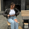 Women's vintage imitation leather bomber jacket coat top women's style