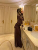 Off Shoulder Lace Satin Maxi Dress Women Elegant Long Sleeve Ruched Bodycon Mermaid Evening Club Party Formal Dress