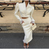 Urban Solid Women's Two Piece Set Elegant Puff Long Sleeve V Neck Blazer Mesh Suit Skirt Autumn Lady Outfit