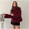 Solid Faux Suede Jackets Women's Stand Collar Full Sleeves Zip Cropped Coat Autumn Winter Lady Casual Outerwear