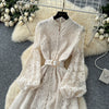 Spring Autumn High End Elegant Birthday Party Women's Dress French Hook Flower Single Breasted Slim Lace Long Dress S89