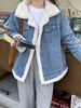 Add Velvet Padded Warm Denim Jacket Female Winter Long Sleeve Short Coat Lamb Cashmere Cotton-padded Jacket Female