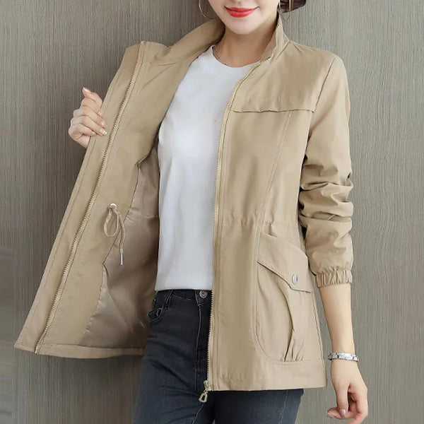 Women Double Layer Windbreaker Autumn Casual Slim Coat Plus Size 4Xl Stand-Up Collar Ladies Jacket