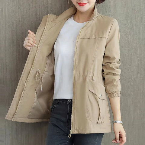 Women Double Layer Windbreaker Autumn Casual Slim Coat Plus Size 4Xl Stand-Up Collar Ladies Jacket