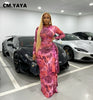 Women Print O-neck Ruched Ribbon Bodycon Long Dress Spring Street Evening Birthday Club Party Vestidos Sexy Dresses