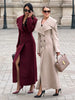Women Oversized Lapel Woolen Long Coat Double Breasted Slim Waist Maxi Overcoat Elegant Autumn Winter Street Daily Outerwear