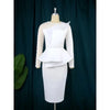 Women White Party Dress Sexy Long Sleeve O Neck Beading Mesh Patchwork Peplum Elegant Event Evening Birthday African Gowns