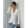 Women Elegant Blazer Suits Ladies Spring Autumn Long Sleeve Single Button Jackets Coats with Lace Hem