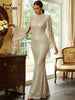 Elegant Apricot Sequin Muslim Party Dress Women Split Sleeve High Neck Bodycon Dubai Evening Dresses Prom Gown