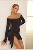 Latin Dance Dress Set for Women Black Off-shoulder Long-sleeved Fringed Skirt Suit Cha-cha Salsa Ballroom Dance Training Clothes