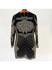 High Street Designer Stylish Women Long Sleeve Metallic Beaded Stretchy Dress