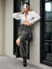 American Streetwear Button Front Denim Skirt Women's Autumn Retro High Waist Straight Jean Long Skirts