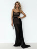 Women Black Mesh Ruched Trailing Strap Dress Glam Square Neck Bodycon Club Outfit Ladies Night Party Apparel