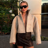 Casual Pu Leather Women's Jacket Chic Solid Long Sleeve Stand Collar Female Outwear Autumn Winter Street Short Lady Jacket