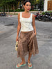 Lace Patchwork Satin Lace Up Shorts Women Sexy Hollow Out High Waist Drawstring Half Pants Wide Leg Trousers Chic Lady Partywear