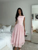 Minimalist White Boat Neck Midi Dress Women Elegant Cap Sleeve A-line Flare Eyelet Embroidery Vestido Wedding Formal Party Gown