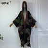 Africa classic camouflage colour print Winter Hooded cardigan dress Female abaya winter outfits for women long down coat