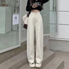 High Waist White Fleece Lined Straight Leg Jeans for Woman Y2k Pants Winter Loose Fit Wide Leg Trousers with Flowy Hem