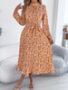 Floral Stand Up Collar Bridesmaid Dress Spring Autumn Elegant Long Sleeve Waist Cinching Pleated Dresses Woman Clothing