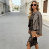 Women's Leopard Print Bodycon Midi Dress Long Sleeve Split Office Daily Casual