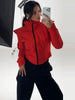 Women Cropped Zip Jacket Stand Collar Structured Shoulder Slim Long Sleeve Padded Coat Autumn Winter Street Jackets