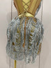 Stock Sparkly Rhinestone Sequins Tassel Mesh One Shoulder Short Dress Women Evening Birthday Party Nightclub Stage Costume