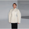 White Woolen Women's Coat Stand Collar Button Waist-cinching Long Sleeve Female Jacket Spring Autumn Tweed Outwear