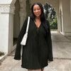 Long Sleeve Women V-neck Pleated Dress Casual Streetwear Plus Size Mini Dresses Autumn Slim Party Casual