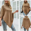 Autumn Winter Turtleneck Loose Women Pullover Shawl Cape Solid Color Knitted Long Tops Casual Sweater with Buttons