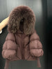 Lagabogy Winter Large Real Fur Hooded Puffer Jacket Women White Duck Down Mid Long Parka Thick Warm Knitted Sleeve Coat