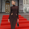 Turtleneck Long Sleeve Sexy Maxi Dress Women Elegant Autumn Winter Hollow Out Ruched Club Party Long Dresses Female