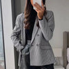 Elegant Plaid Long Sleeve Blazers Women Double Breasted Office Suit Jacket Woman Casual Turn Down Collar Outwear Lady
