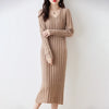 Women Pure Wool Sweater Dresses Long Sleeve Purllover 100% Merino Wool V-neck Knitwear Spring Autumn Grace Striped Dresses