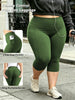 Capri Plus Size Leggings for Women with Pockets-Stretchy Tummy Control High Waist Workout Black Yoga Pants