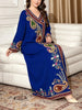 Plus Size Middle Eastern Gown Western V-Neck Printed Women's Dress for Commute Loose Vacation Style Long Sleeve Dress