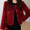 Women's Jacket Spring Autumn Red Tweed Small Fragrance Coat Short Blazers Korean Elegant Female Tops Outerwear