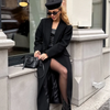 Elegant Women's Woolen Coat Black Single-Button Stand Collar Slim Lady Long Coats Autumn Winter Chic Female Streetwear